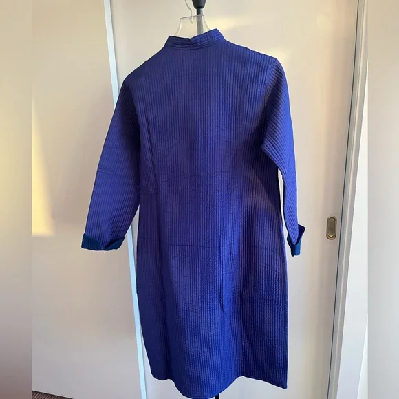 NWT Kilol FabIndia Style Silk Quilted Long Jacket Coat Nehru Cobalt Blue Purple